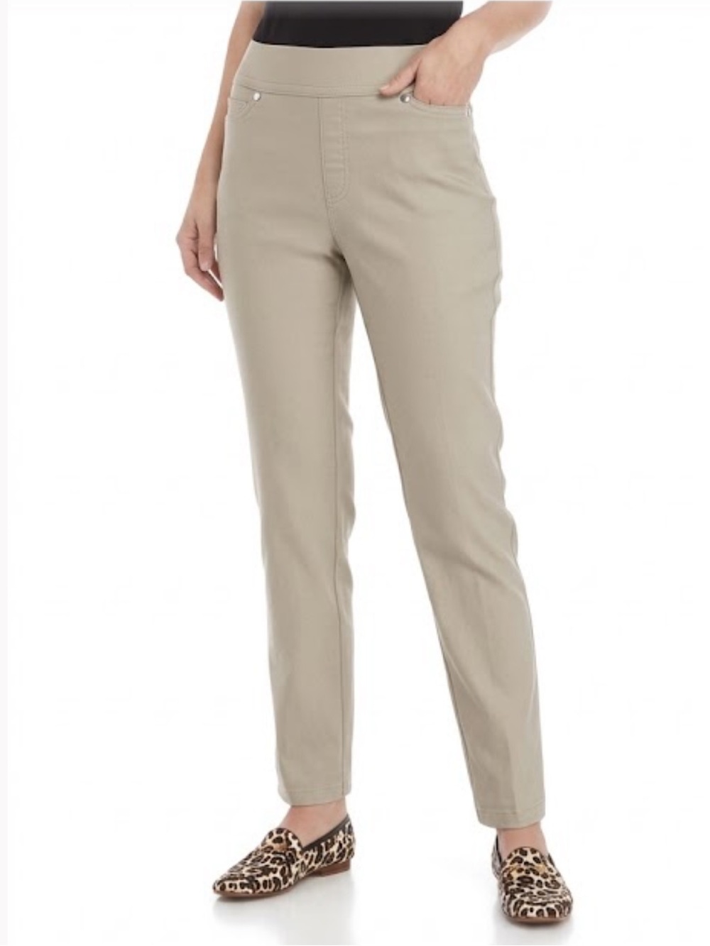 Kim Rogers Tummy Control Straight-Leg Pull-On Pants in Khaki